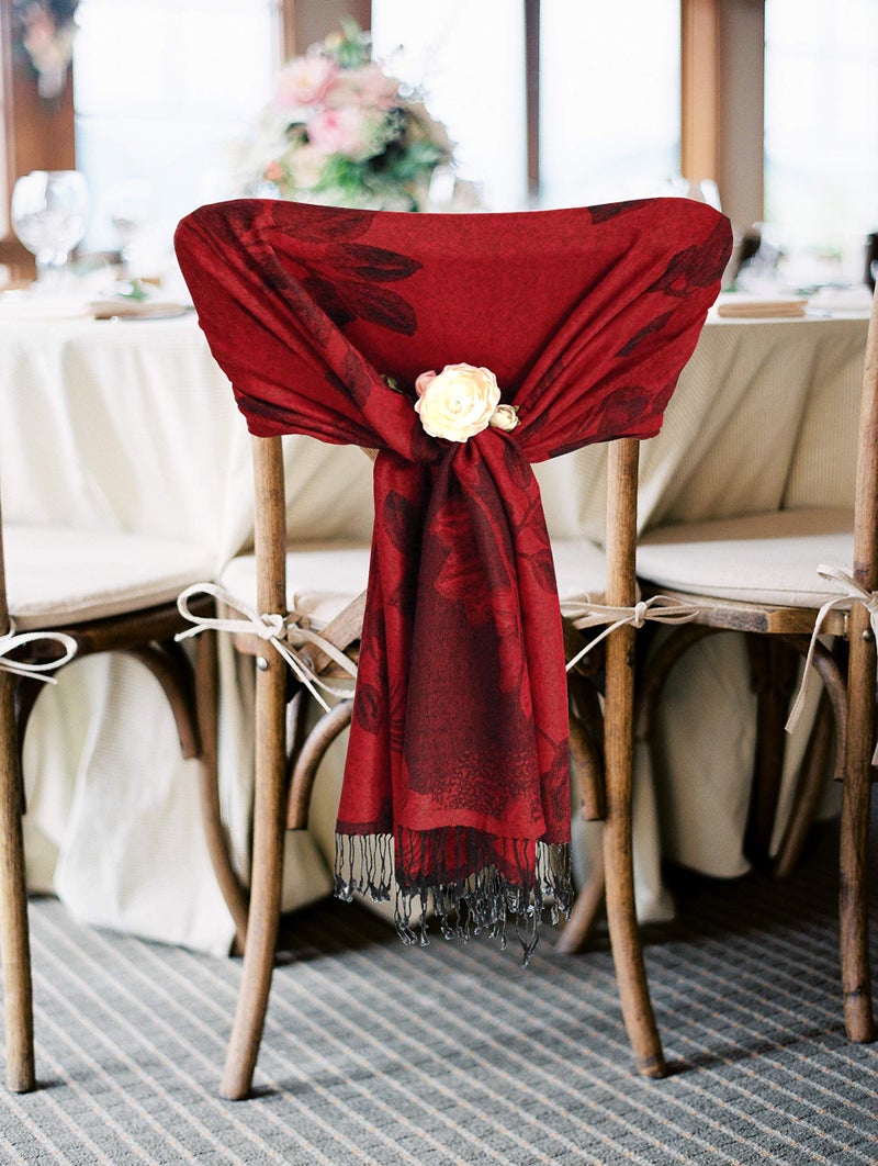 Sakkas Two Tone Floral Rose Reversible Pashmina Scarf Shawl Wrap Stole for Women - Red/Black - Image 3
